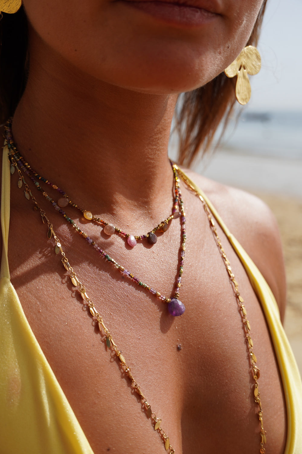 Collier gouttes pierres multi