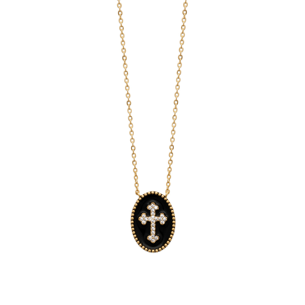 Collier croix noir strass