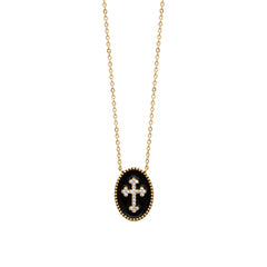 Collier croix noir strass