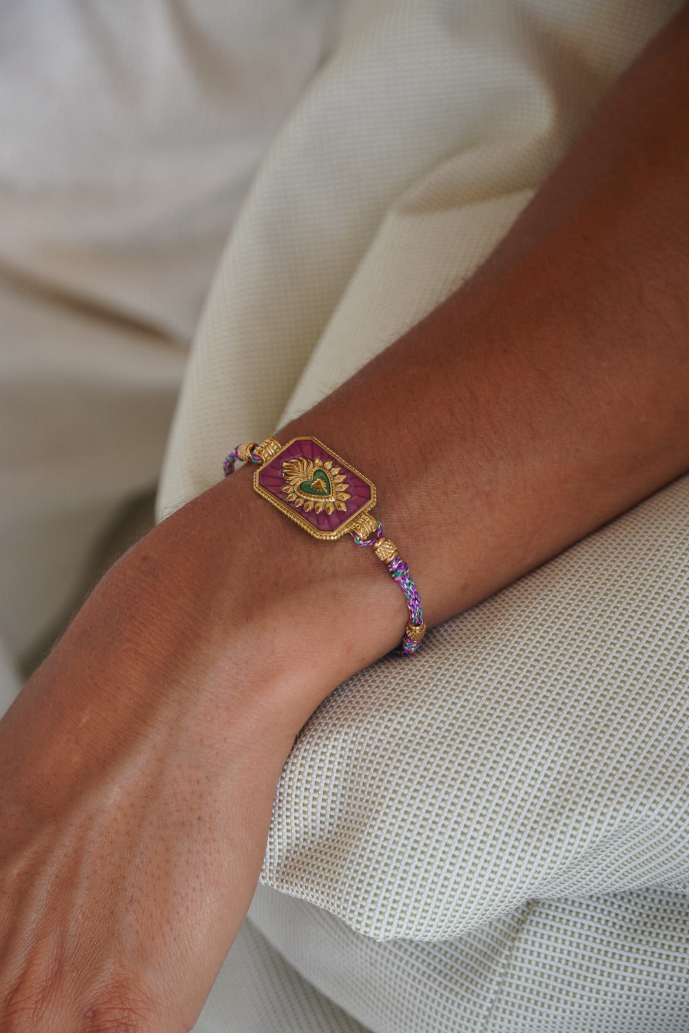 Bracelet con amor rose fuchsia cœur vert