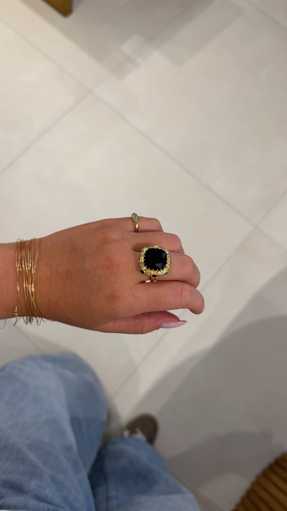 Bague caro obsidienne doré
