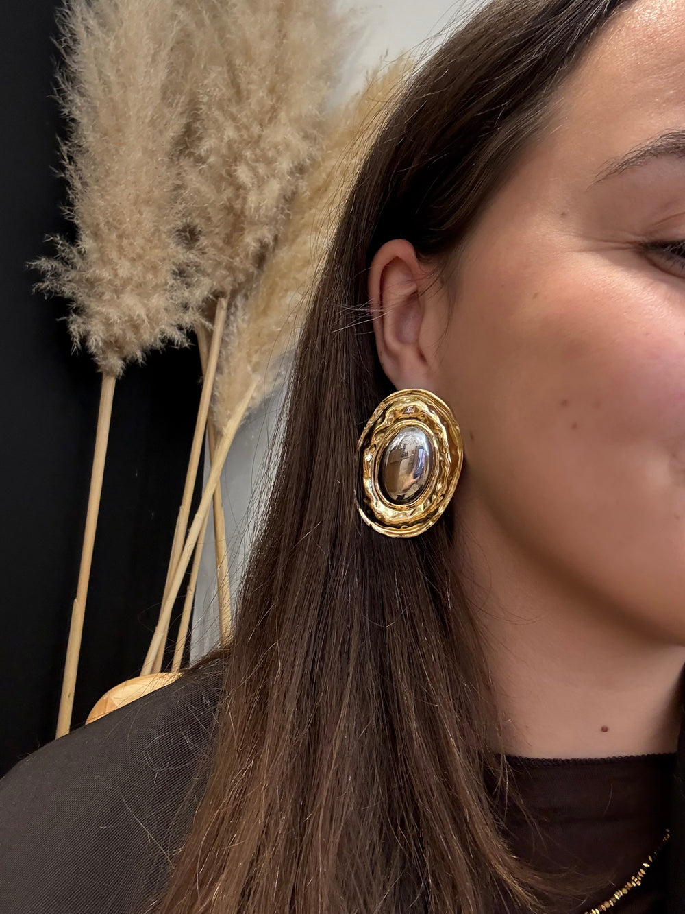 Boucles d’oreilles ovale bicolore