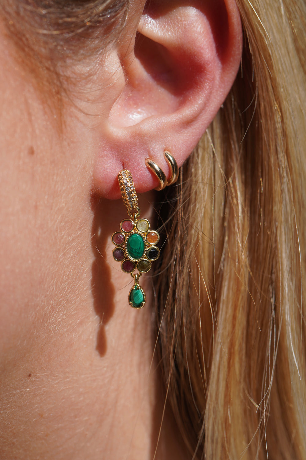 Boucles d’oreilles fleurs goutte verte