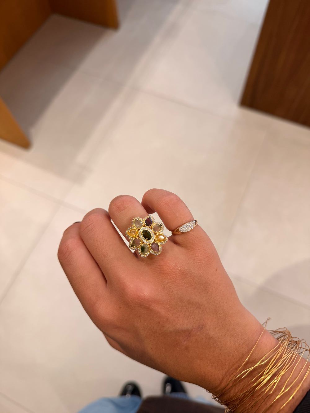 Bague fleurs tourmaline