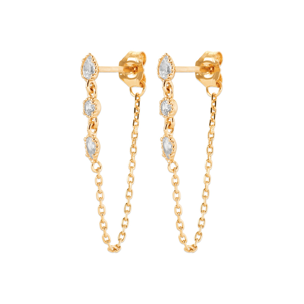 Boucles d’oreilles 3 strass et chaîne
