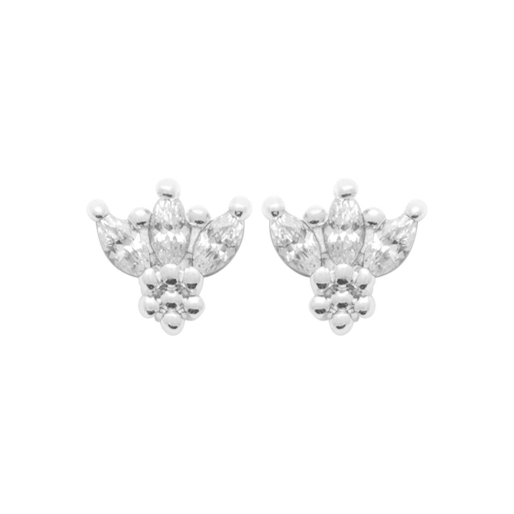 Puces lotus strass argent