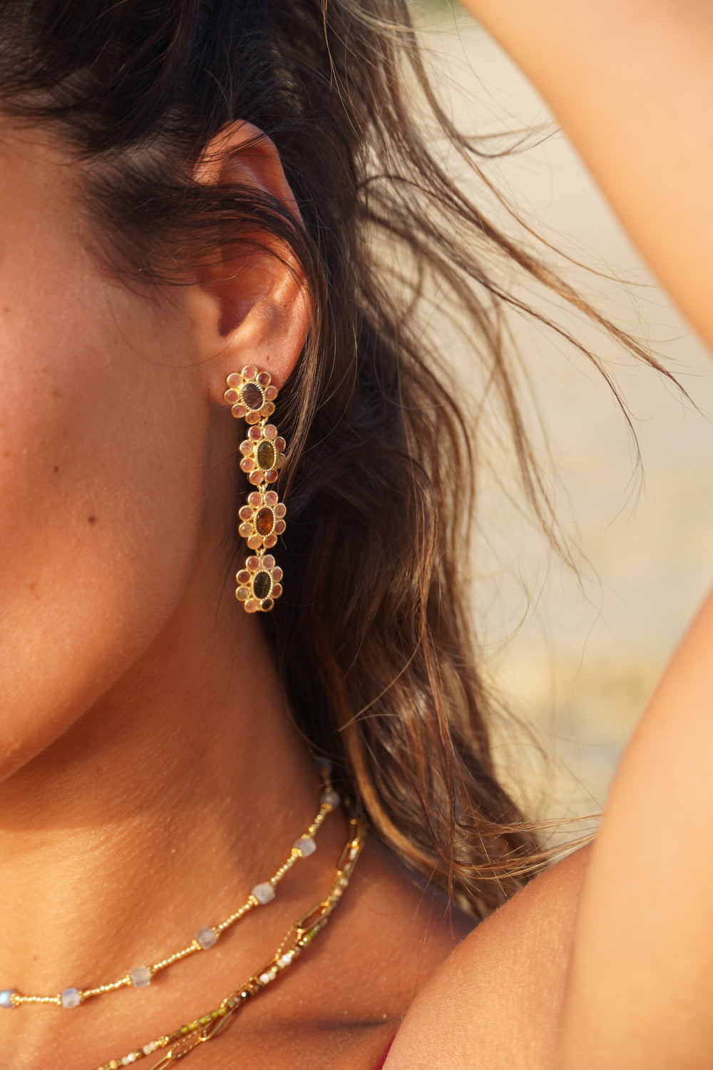 Boucles d’oreilles 4 fleurs tourmaline