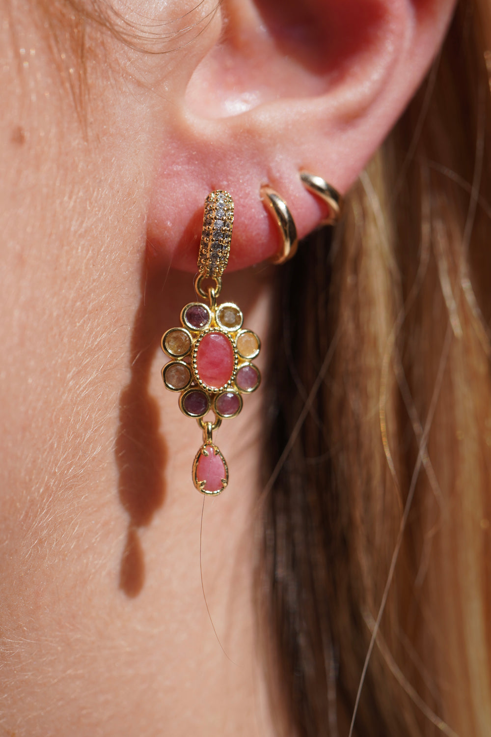 Boucles d’oreilles fleurs goutte rose