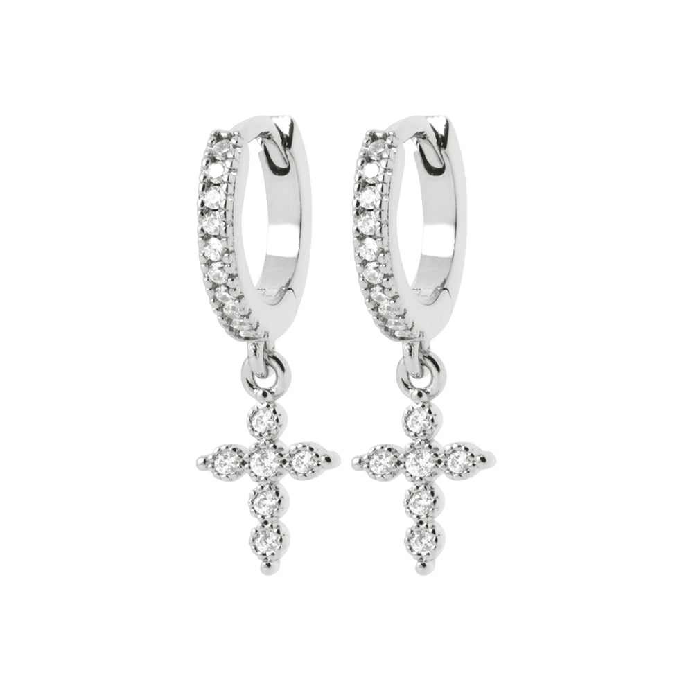 Créoles strass croix argent