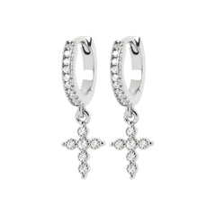 Créoles strass croix argent