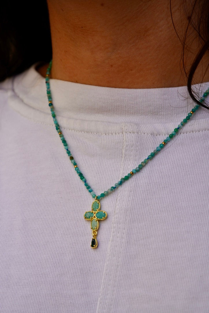 Collier Croix turquoise