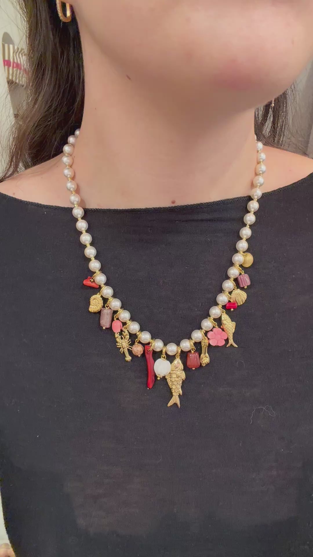 Collier pearl oeil et poisson