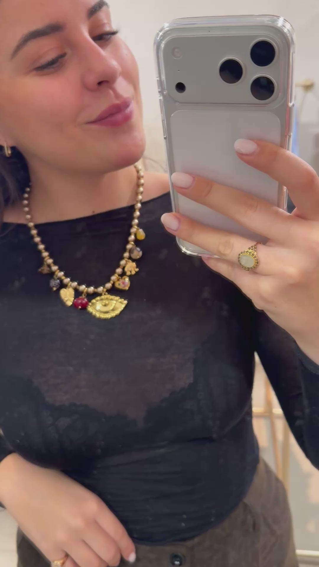 Collier pearl oeil et poisson